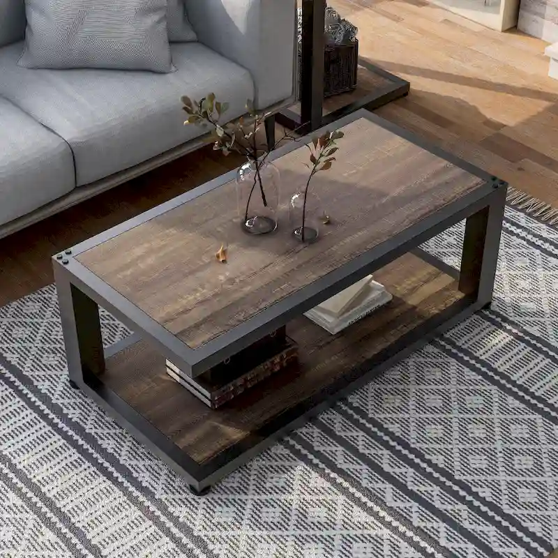 Farrow Dark Walnut and Sand Black 47-inch 1-Shelf Coffee Table by Furniture of America