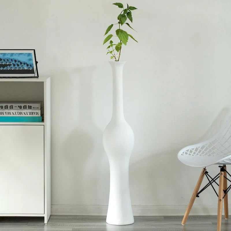 Unique Style 58.75 inch Tall Floor Vase for Entryway, Dining, or Living Room Decor, Elegant White Ceramic Tall Vase with Design