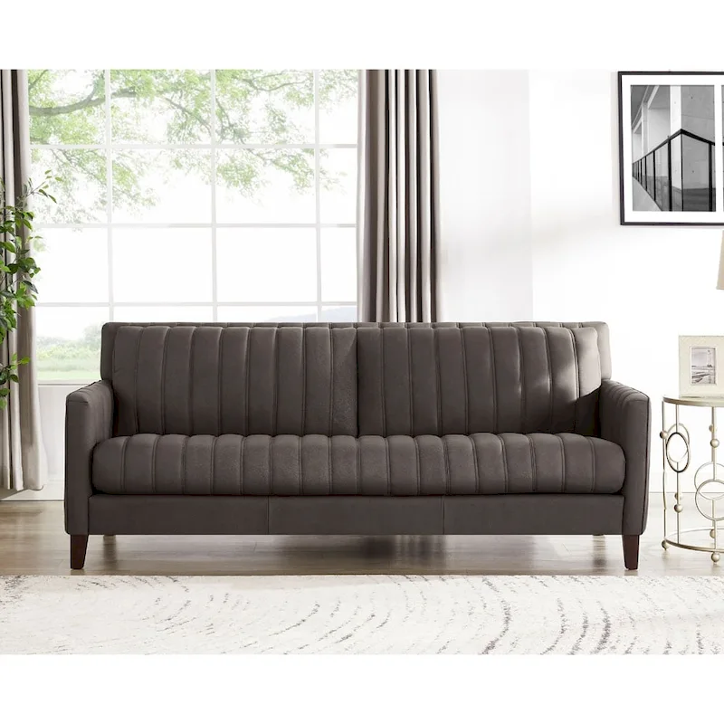 Hydeline Ennis Top Grain Leather Sofa Couch with Feather, Memory Foam and Springs