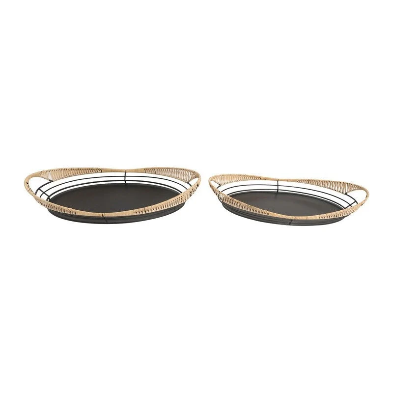 Sienna Metal Boho Rattan Weaved Tabletop Set - 13.5 H x 21.5 W x 3.5 D