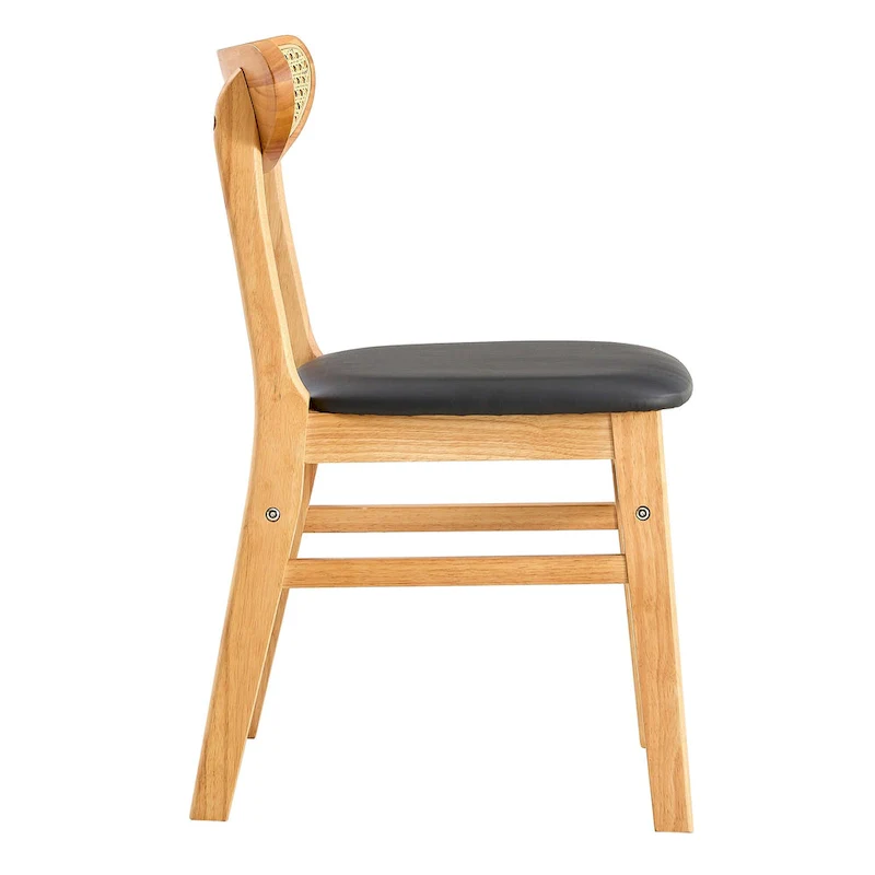Wooden Dining Chairs Set of 2 with Small Curved Back and PU Cushion