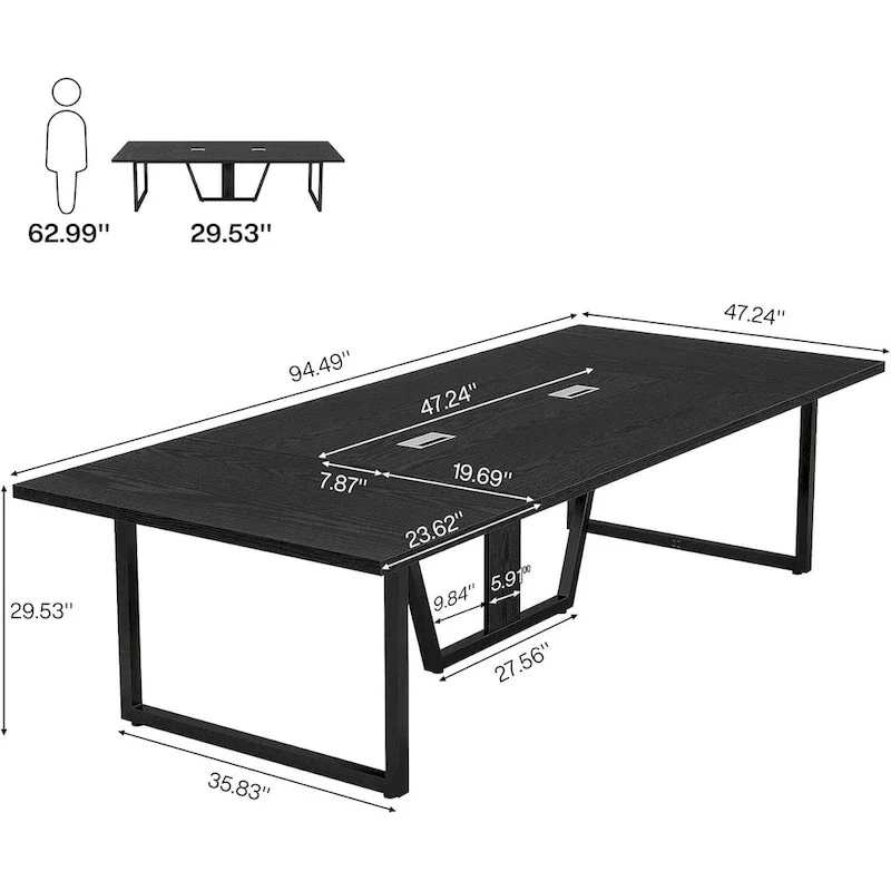 Large Rectangular Conference Table with Cable Management – Brown / Grey, Seats 8–10