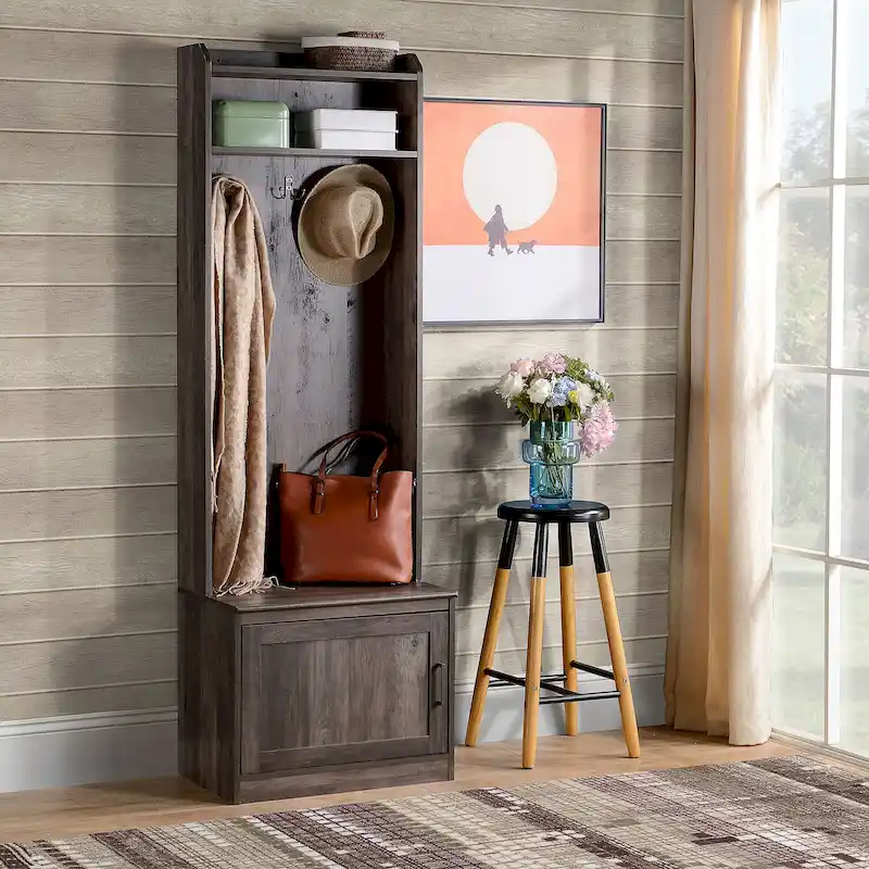 HOMCOM Rustic Hall Tree with Shoe Storage Bench, Entryway Bench with Coat Rack