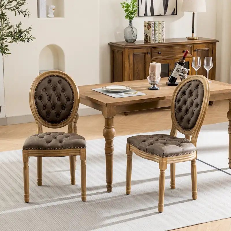 French Chair Dining Chair Solid Wood with Nailhead Trim Set of 2