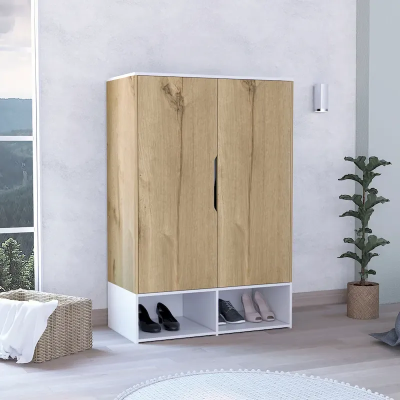 Rosie Armoire Two Door with Two Open Shelves, Five Shelves and Hanging Rod - N/A