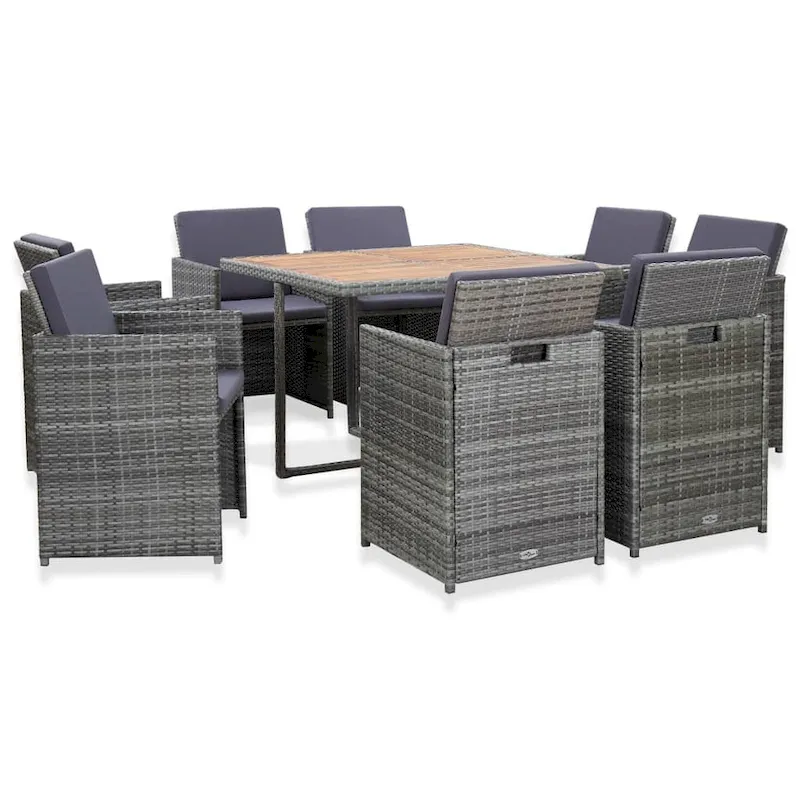 vidaXL Patio Dining Set 9 Piece Outdoor Table and Chair Poly Rattan Furniture - 42.9  x 42.9  x 29.1