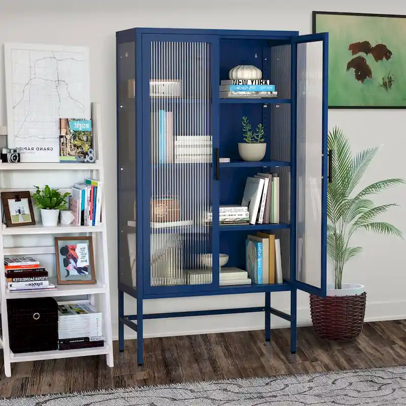61.02H Modern Display Sideboard Buffet with Adjustable Shelves, Anti-Tip Kit, Tempered Glass Doors
