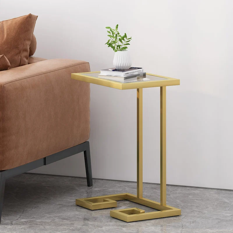 Hickson Indoor Iron and Tempered Glass C Shaped End Table by Christopher Knight Home
