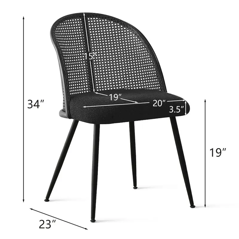 High Back Rattan Boucle Dining Chair