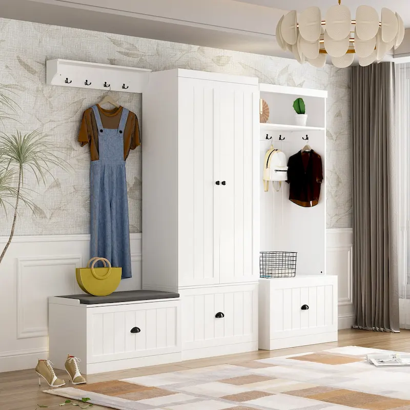 Combo Entryway Hall Trees Storage Bench Closet Organizer Clothes Rack