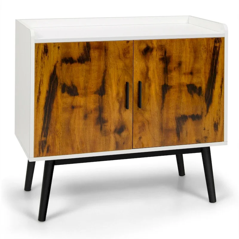 Mid-Century Wood Storage Cabinet with 2 Doors and Metal Legs for Entryway - 32 x 15 x 29 (L x W x H)