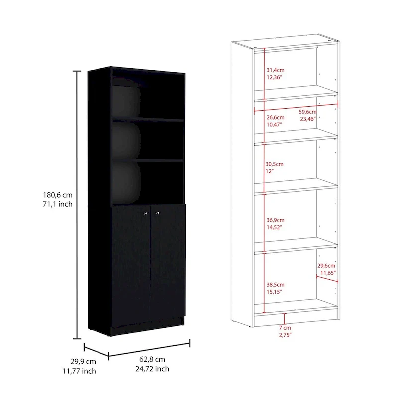 Kenyon 3pc Set 74 Wide 5-Shelf and Cabinet Bookcase