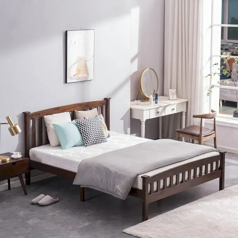 Classic Panel Bed Vertical Strip with Headboard Brown Twin/Full/Queen