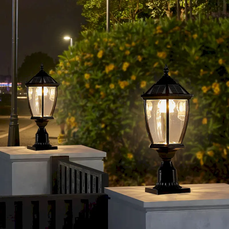 Solar Column Headlights With Dimmable LED(2 pack) - 9.45 L * 9.45 W * 20.08 H