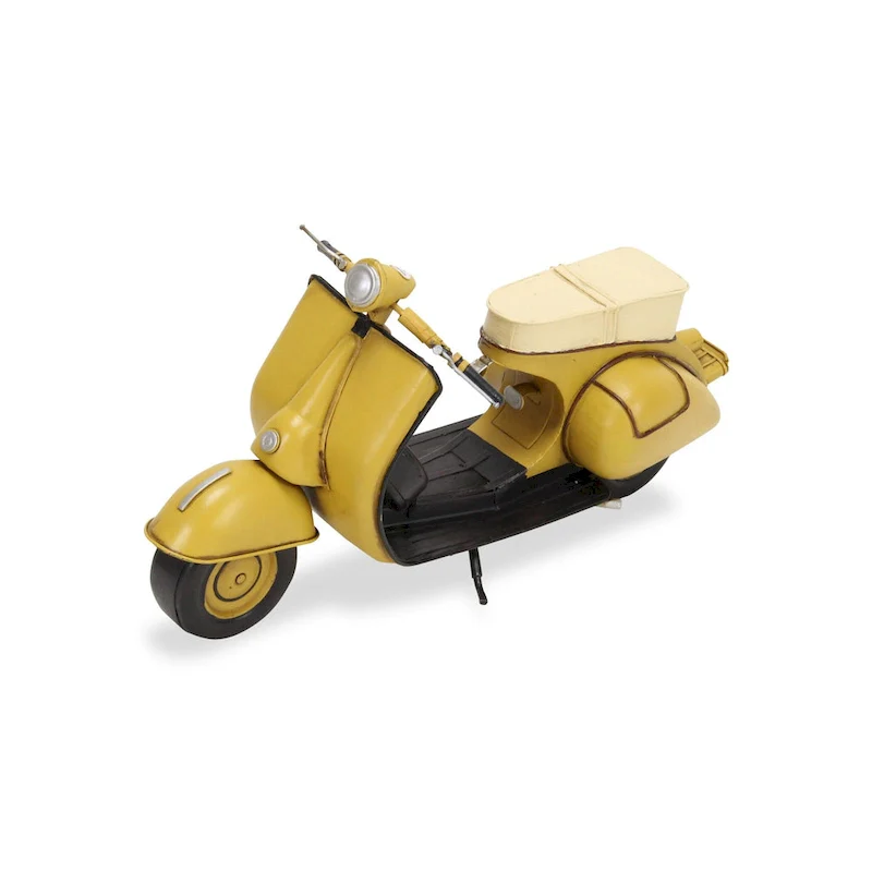 HomeRoots 9  Yellow and Black Metal Hand Painted 1959 Yellow Scooter Model Motorcycle - 15.5' X '8.5' X '6.3