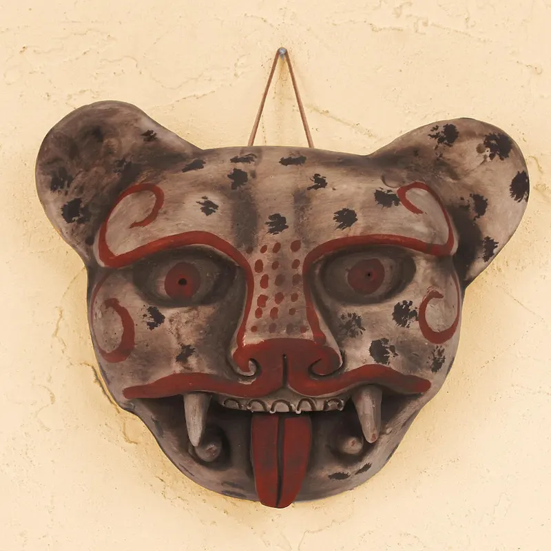 Novica Handmade Jaguar Head Ceramic Mask