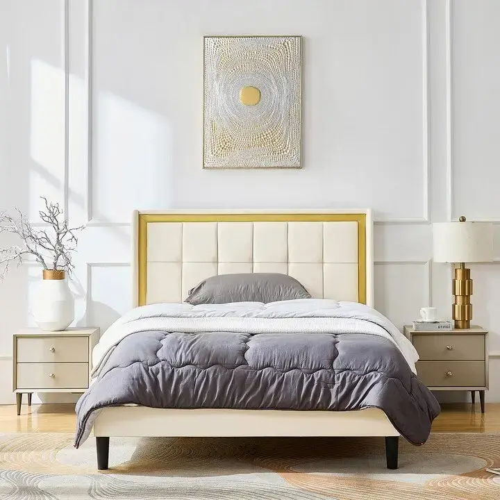 White Queen Bed Frame with High Load-Bearing Capacity