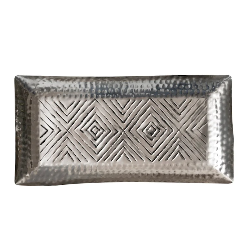 Decorative Aluminum Tray with Geometric Design - 8.0 L x 20.0 W x 1.5 H