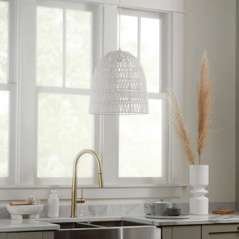 Penelope River of Goods White Woven Hemp Rope Dome Shade Pendant Light - 15  x 15  x 18/66