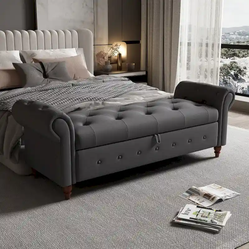 Modern Storage Bed Bench,Shoe Bench,Footrest with Rolled Arms