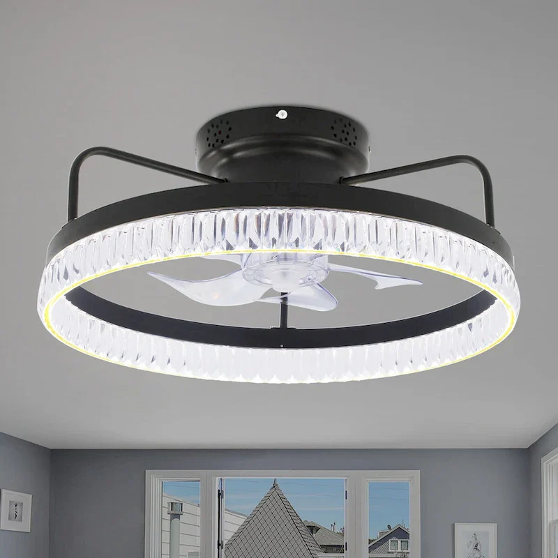 19.9  Crystal Flush Mount Ceiling Fan App Control Remote Control 6 Fan Speed 3 Light Tones with Dimming function for Bedroom