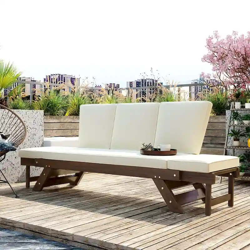 Nestfair Outdoor Adjustable Daybed Sofa Chaise Lounge with Cushions - N/A