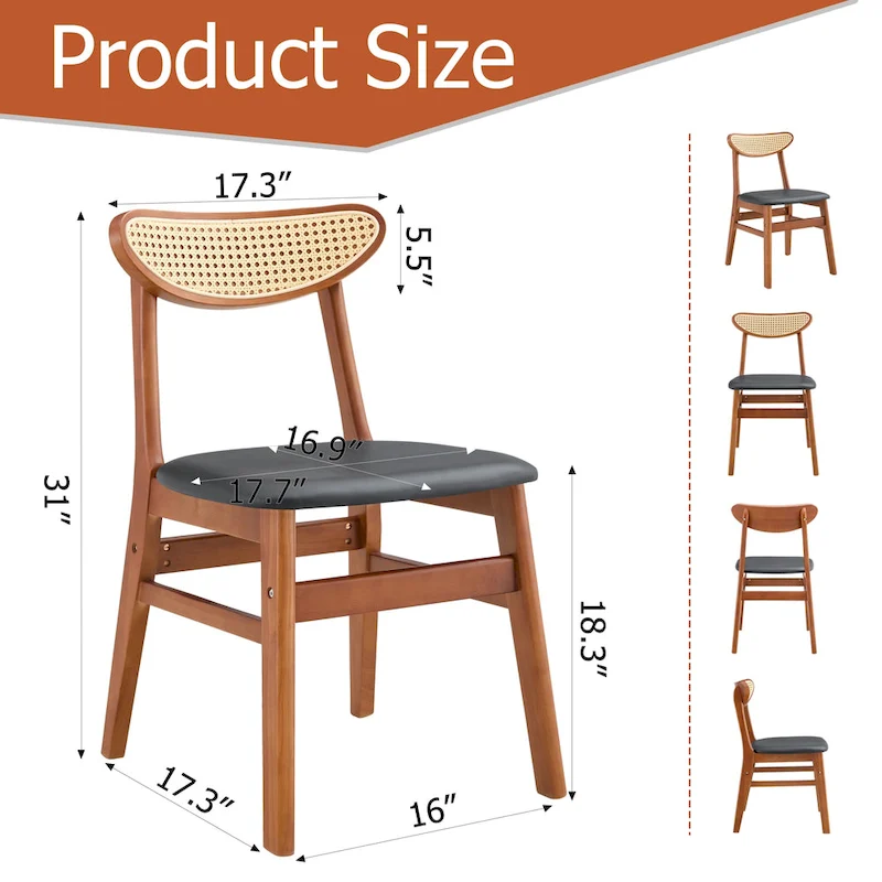 Wooden Dining Chairs Set of 2 with Small Curved Back and PU Cushion