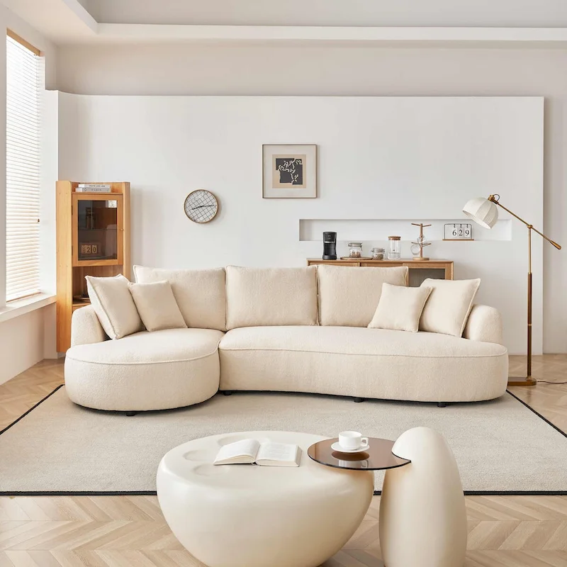 122.8 Modern Teddy Fabric Cloud Curved Sofa -- Left Facing