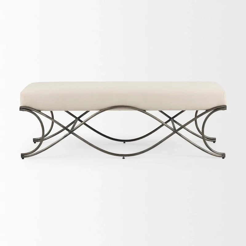 Ayla Gray Fabric Seat w/ Dark Nickel Metal Frame Bench