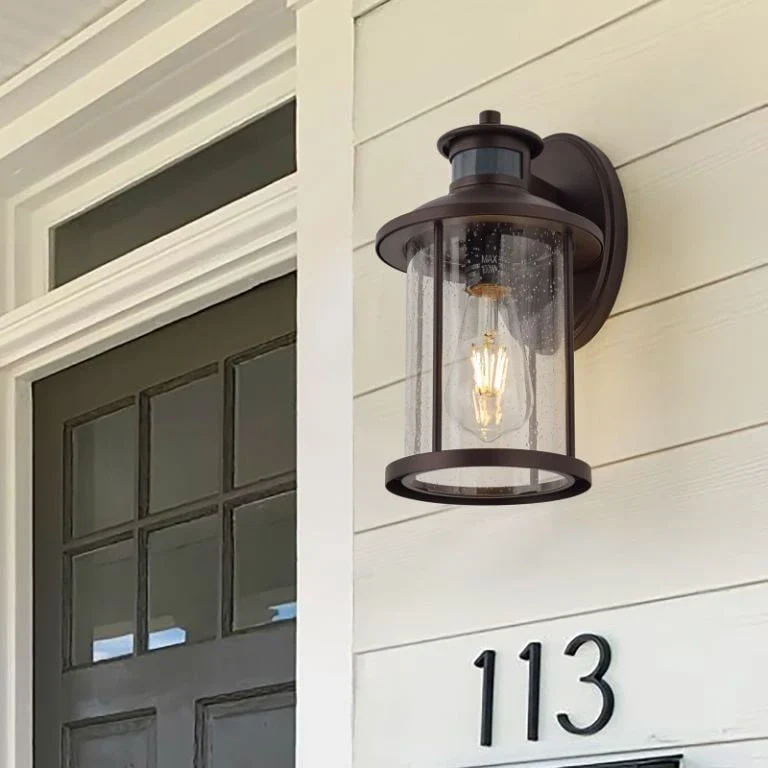 Savitar 11.5 H Motion Sensor Outdoor Wall Light with Seeded Glass