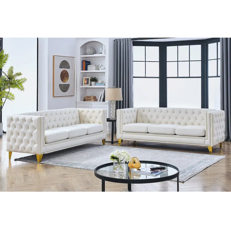 {Contact us for 3D modeling} Velvet Sofa for Living Room,Buttons Tufted Square Arm Couch, Modern Couch Upholstered Button and Me