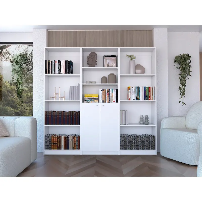 Kenyon 3pc Set 74 Wide 5-Shelf and Cabinet Bookcase
