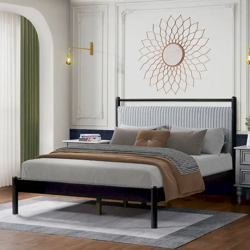 Christopher Knight Home Queen Wood Platform Bed Frame with Fluffy Soft Headboard