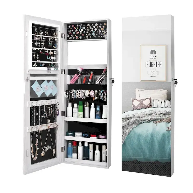 PVC Wood Grain Coating Whole Body Mirror Jewelry Armoires Cabinet
