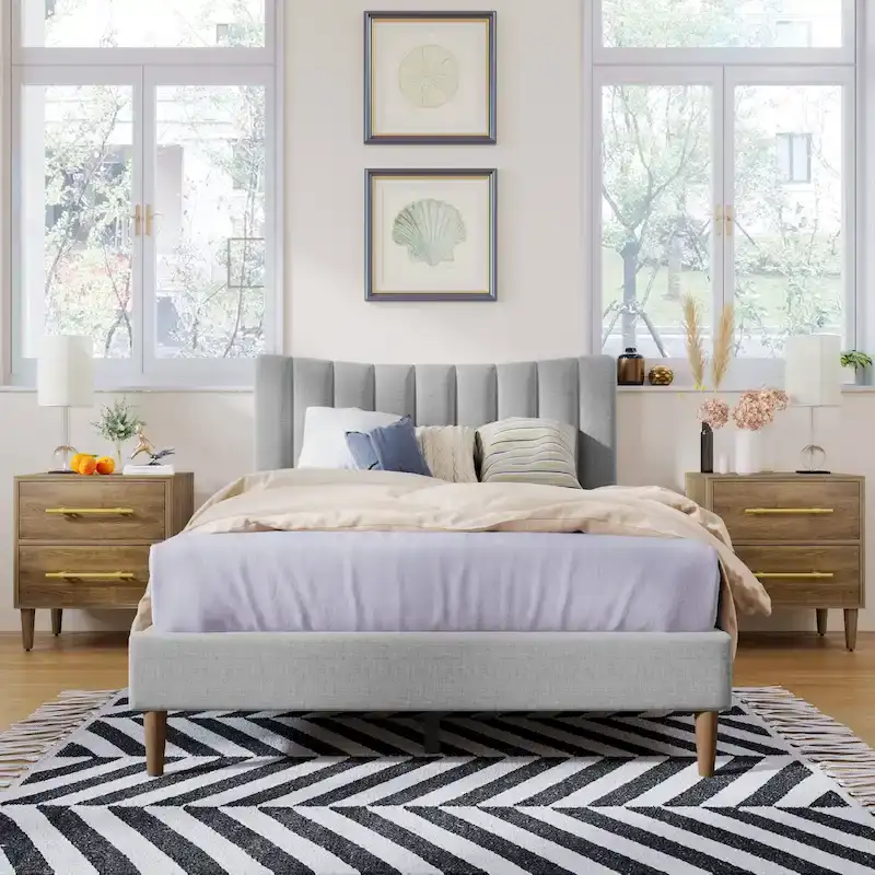 Full Upholstered Platform Bed Frame