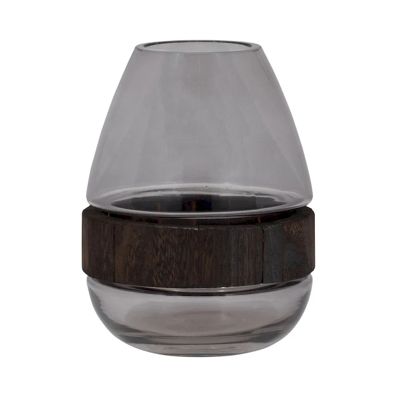 Sagebrook Home Glass Clear Frost Round Belly Vase With Wood Band