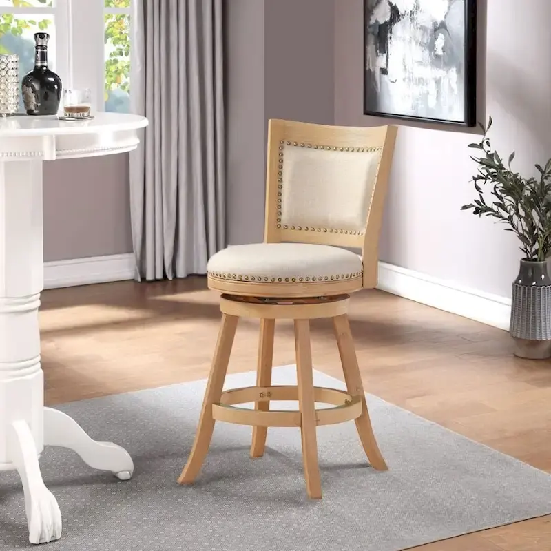 Melrose High Back Swivel Wood Counter Stool