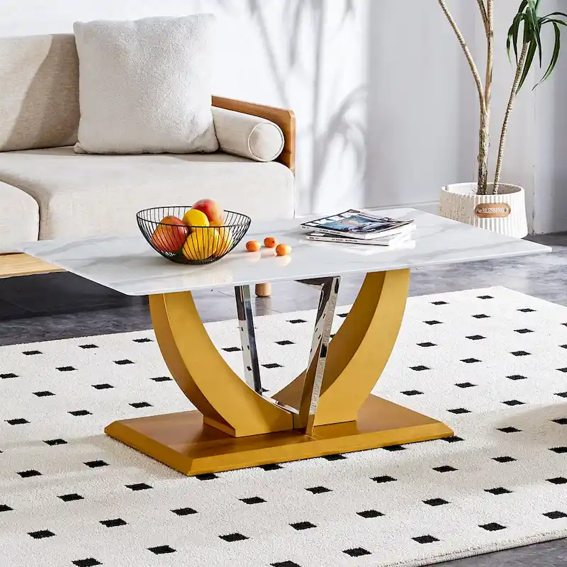 Modern Minimalist Transparent Tempered Glass Coffee Table With Wooden Mdf Legs
