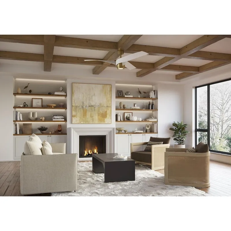 Insigna Collection 60-in Three-Blade vintage brass Contemporary Ceiling Fan with Matte White Blades - 60 in x 60 in x 14.75 in