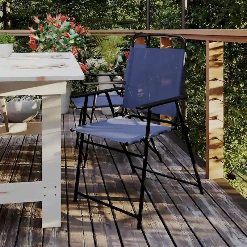 Set of 2 All-Weather Textilene Patio Sling Chairs with Armrests