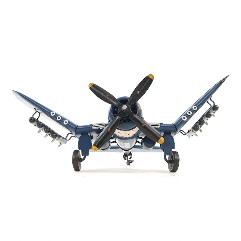 6  Blue Metal Airplane Hand Painted Decorative Airplane - 14 x 13 x 6