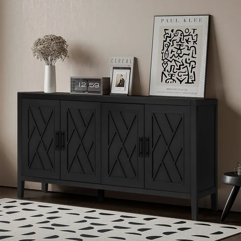 4 Door Wooden Twill Sideboard American Country Vintage Old Living Room Dining Room Hallway Entryway Cabinet