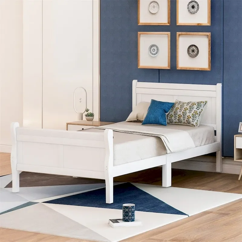 Harper & Bright Designs Wood Twin Sleigh Bed with Headboard and Footboard