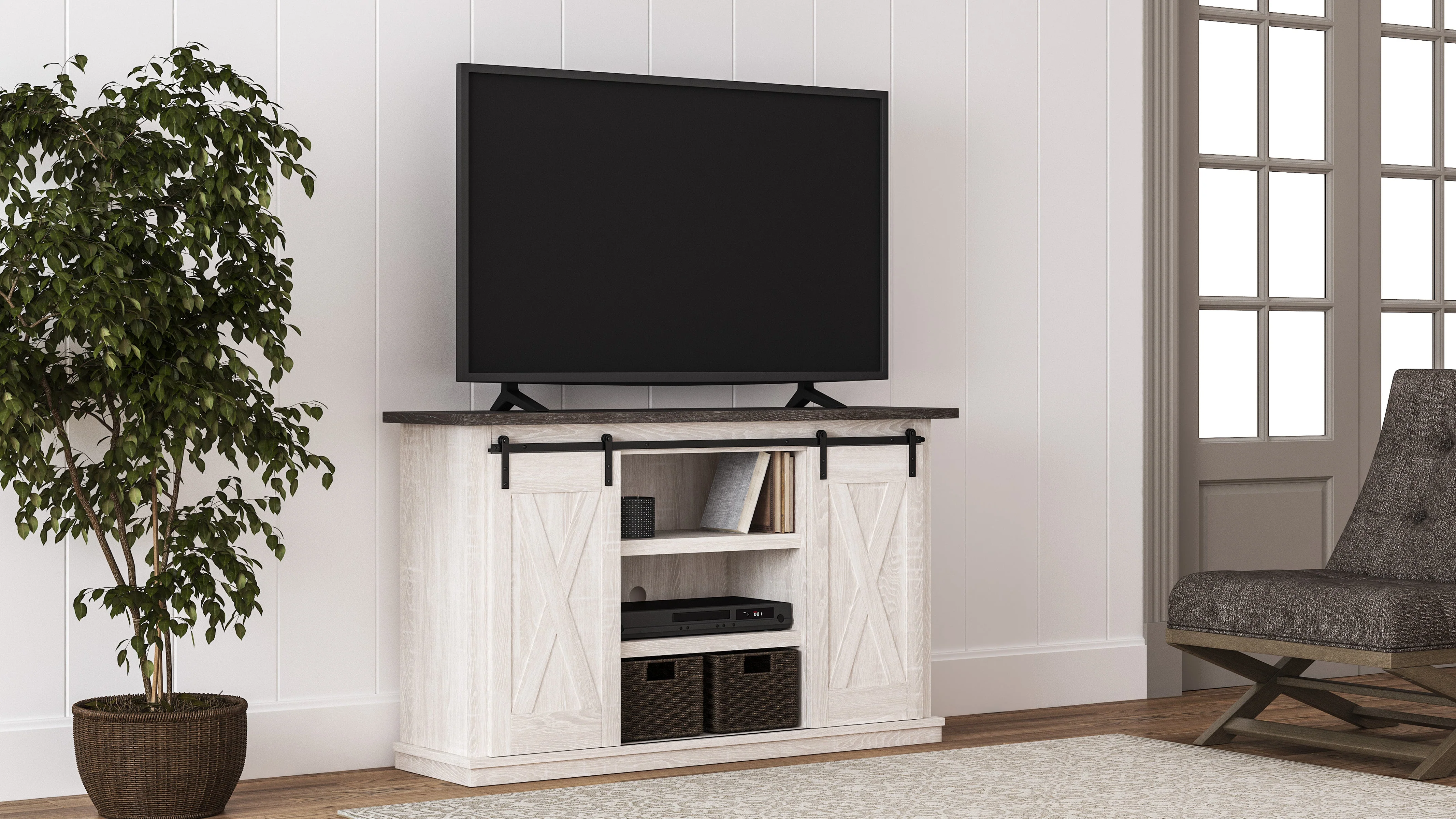 Doris Media Stand with Sliding Barn Doors