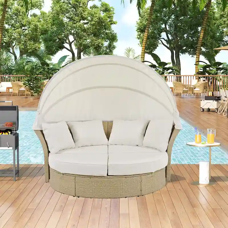 Outdoor Patio Daybed Wicker Rattan Double Daybed