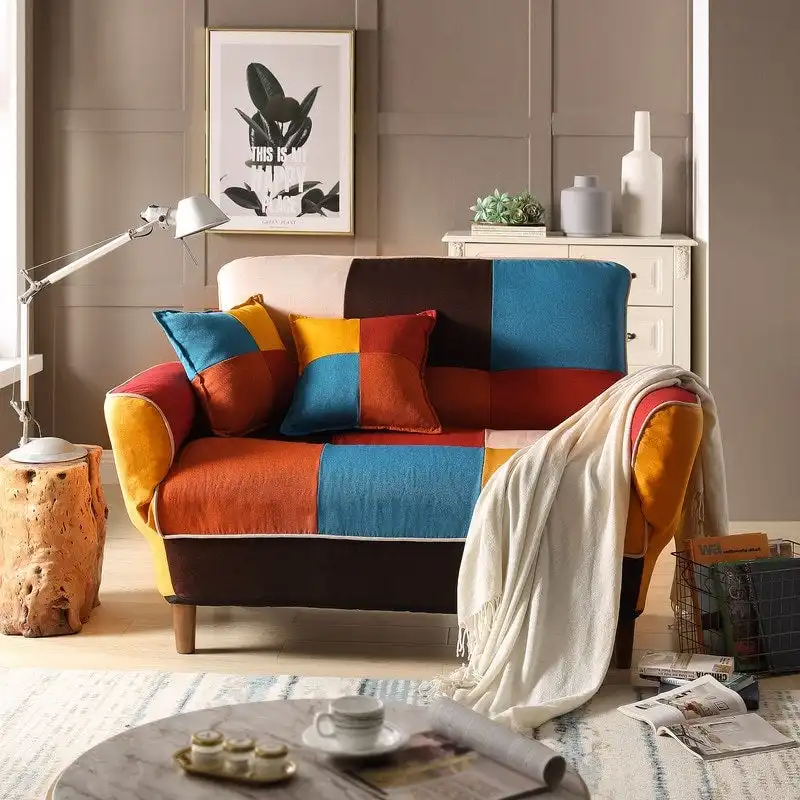 Colorful Antique Sofa, Loveseat, Solid Wood Legs