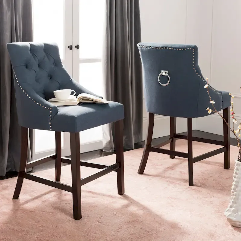 SAFAVIEH Dottie 26-inch Tufted Wing Back Counter Stool - Grey / Espresso (Set of 2) - 22.5 x 25 x 41 - 22.5 x 25 x 41