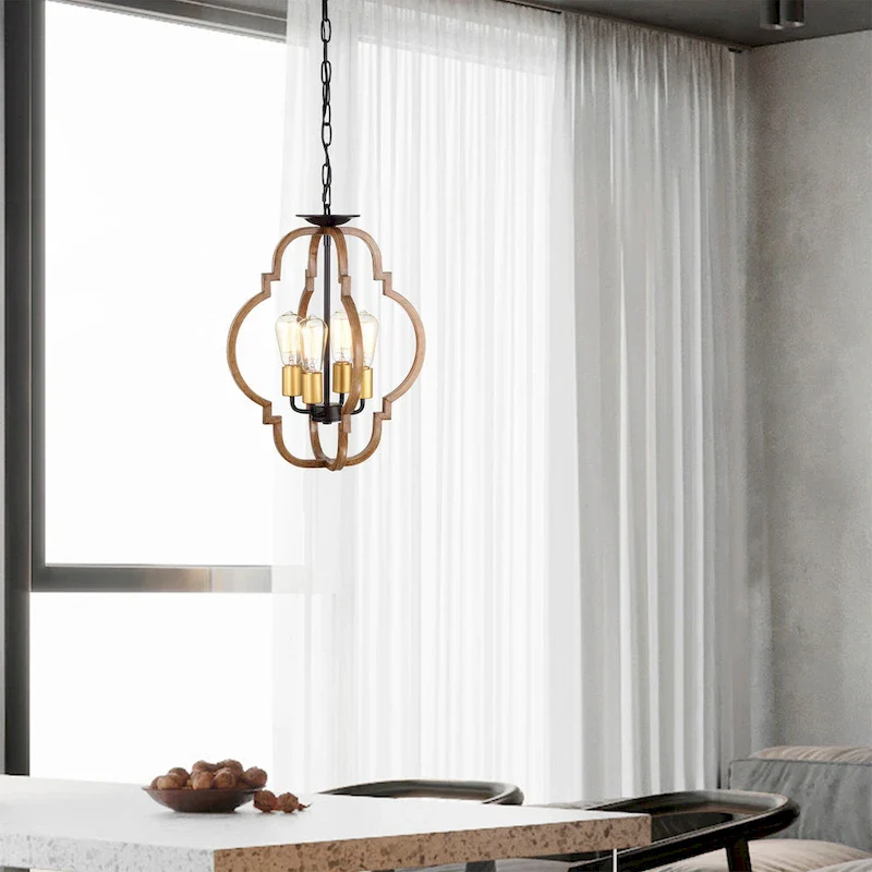 Ason 16 Inch Imitation Wood Grain Finish Pendant 4-Light