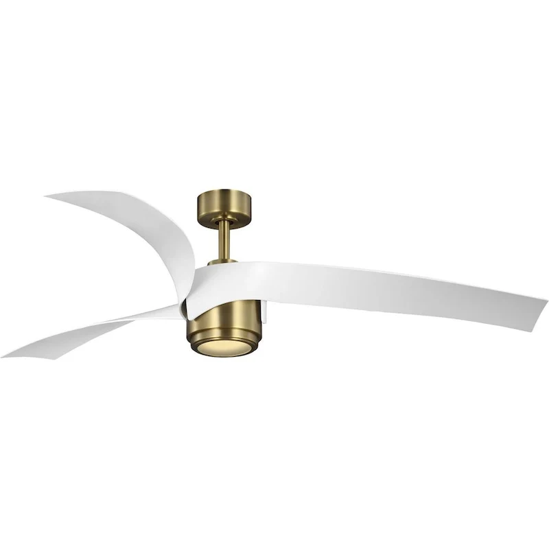 Insigna Collection 60-in Three-Blade vintage brass Contemporary Ceiling Fan with Matte White Blades - 60 in x 60 in x 14.75 in