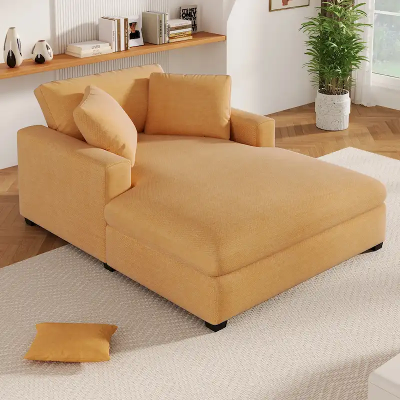 Yellow 53.5 Chaise Lounge Chair with Wood Legs
